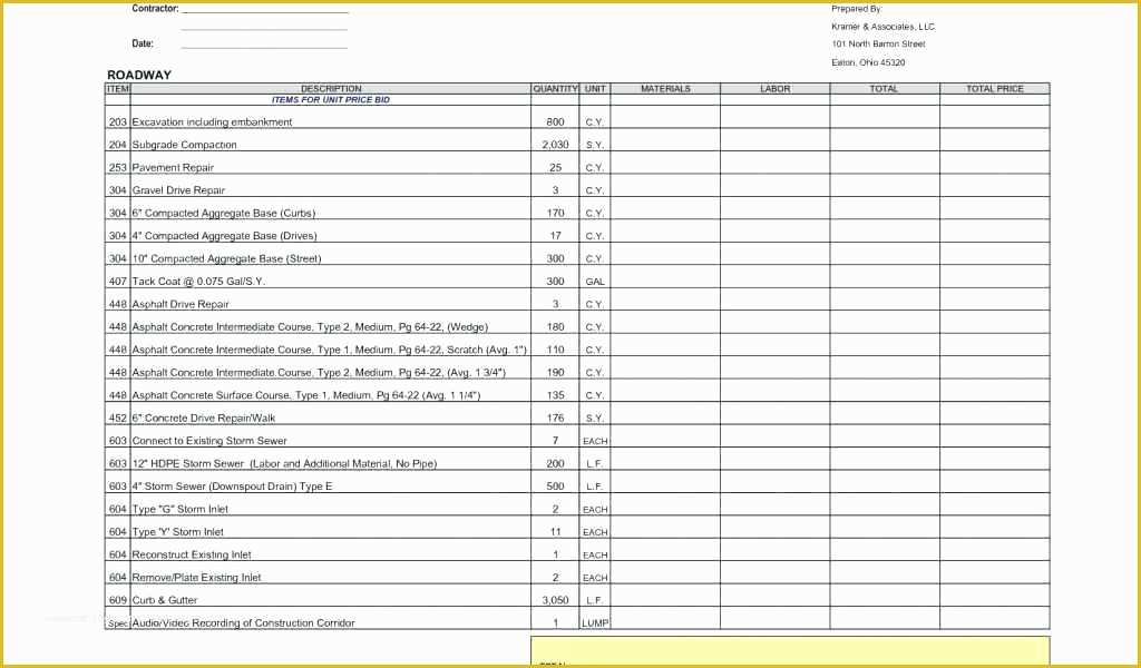 Concrete Estimate Template Free Of Quantity Takeoff Spreadsheet Free Concrete Quantity