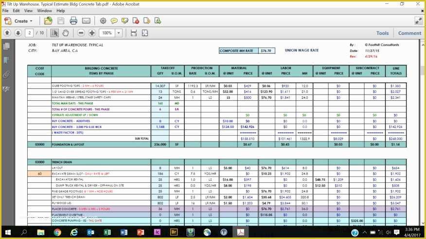 Concrete Estimate Template Free Of Spreadsheet Based Estimating