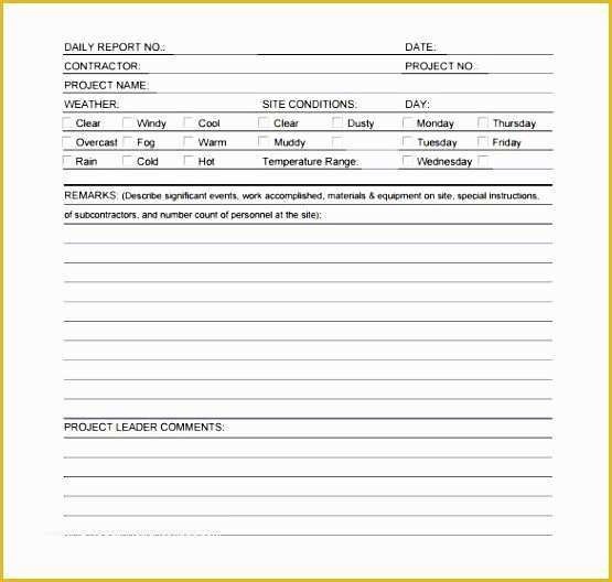 Construction Daily Report Template Free Of 10 Department Daily Report Template Sampletemplatess