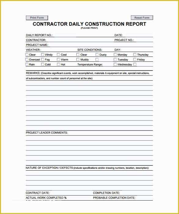 Construction Daily Report Template Free Of 17 Sample Daily Reports