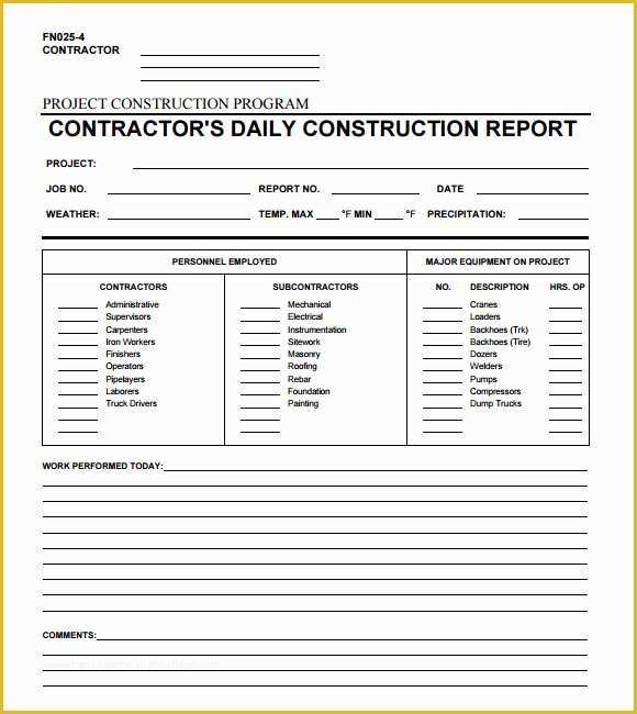 Construction Daily Report Template Free Of 19 Sample Daily Reports