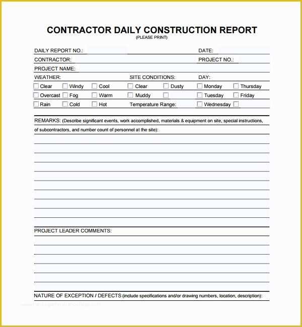 Construction Daily Report Template Free Of 21 Daily Work Report Templates
