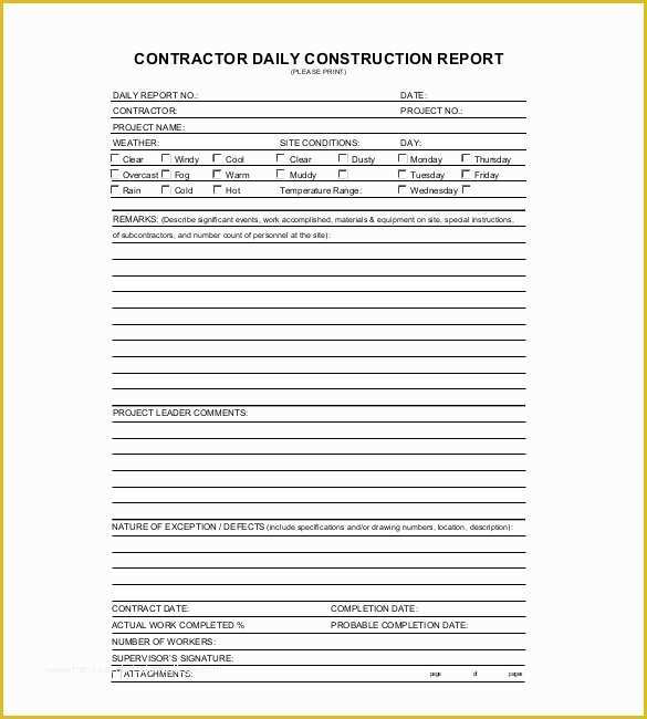 Construction Daily Report Template Free Of 24 Sample Daily Report Templates Pdf Ms Word