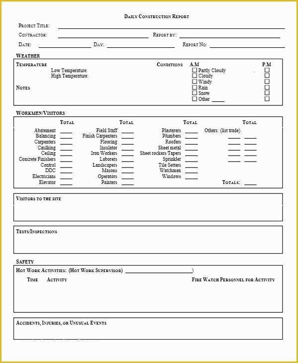 Construction Daily Report Template Free Of 30 Daily Log Templates