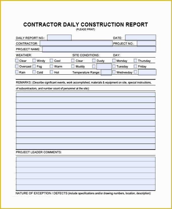 Construction Daily Report Template Free Of 32 Sample Daily Log