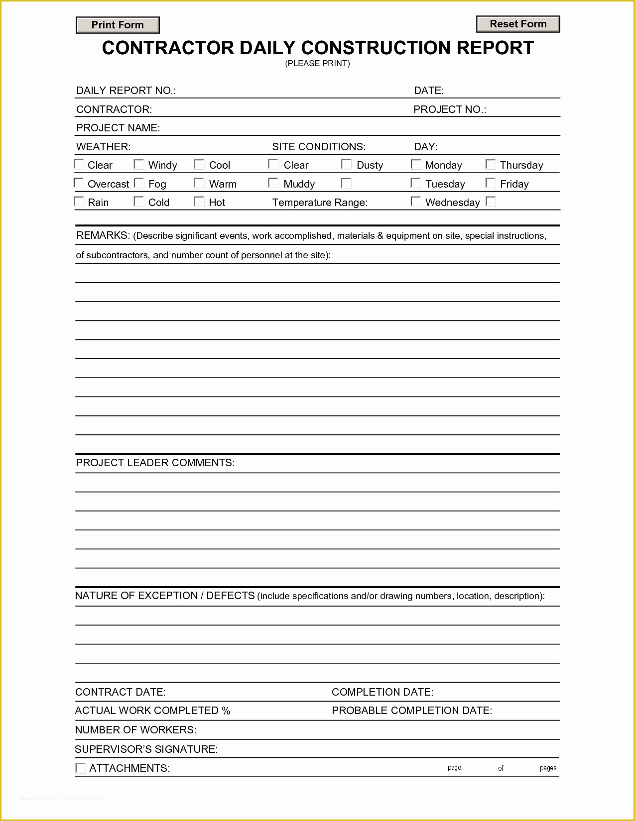 Construction Daily Report Template Free