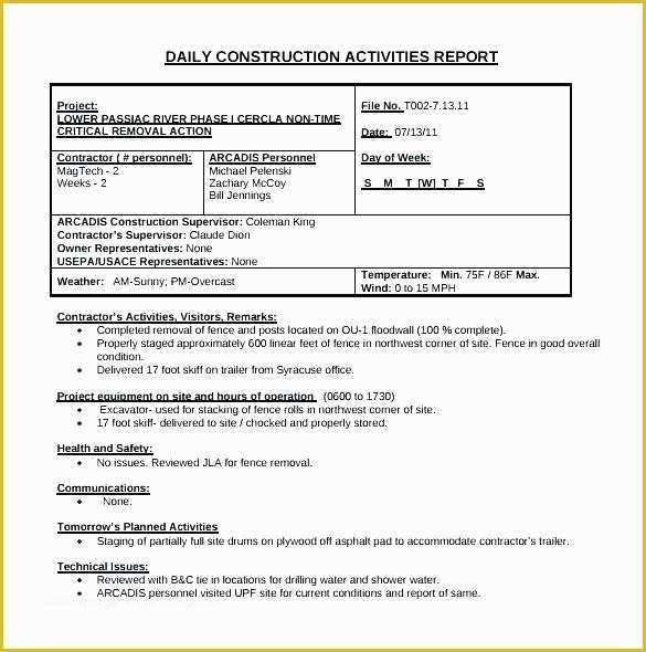 Construction Daily Report Template Free Of Construction Daily Field Report Template Word
