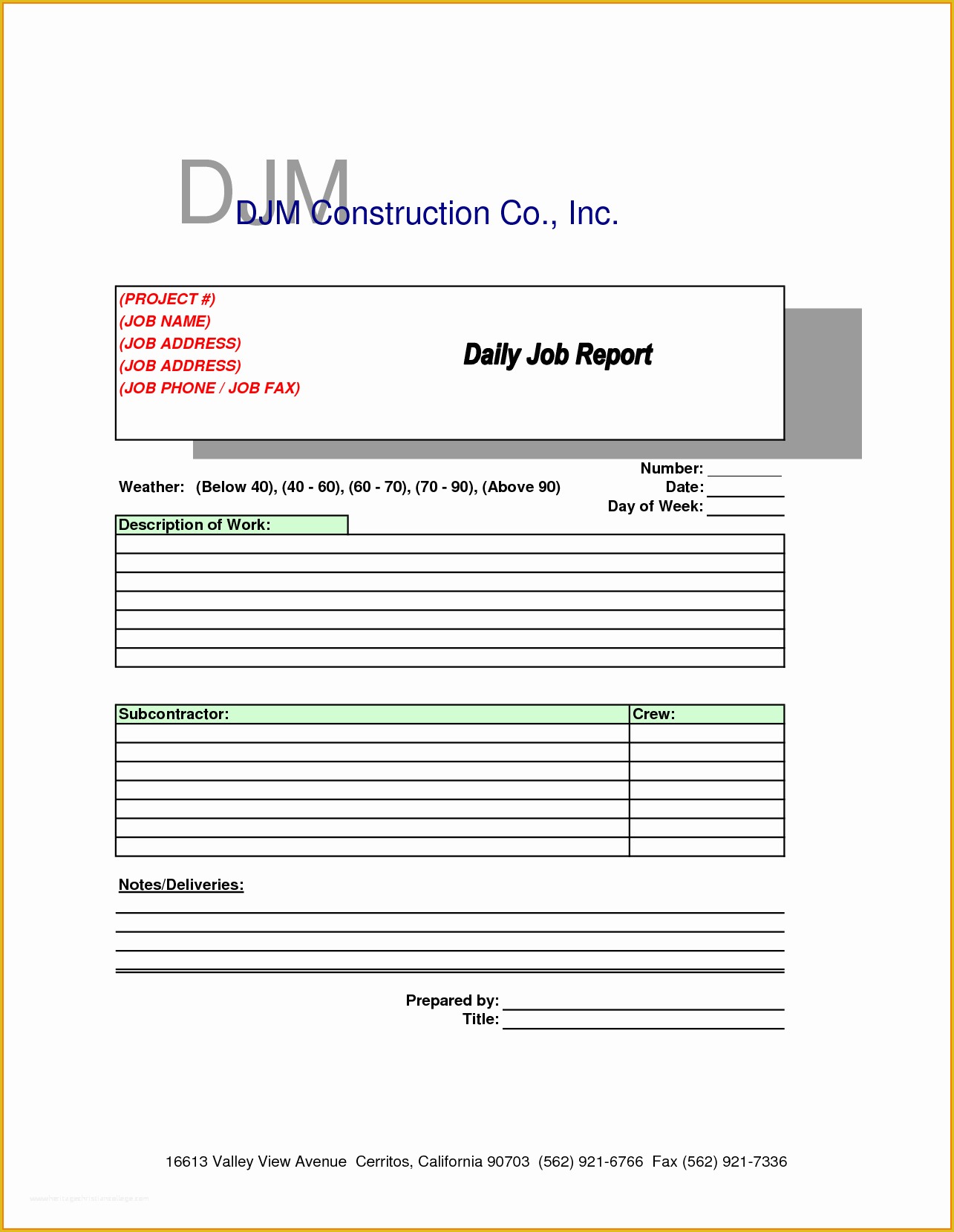 Construction Daily Report Template Free Of Daily Report Template