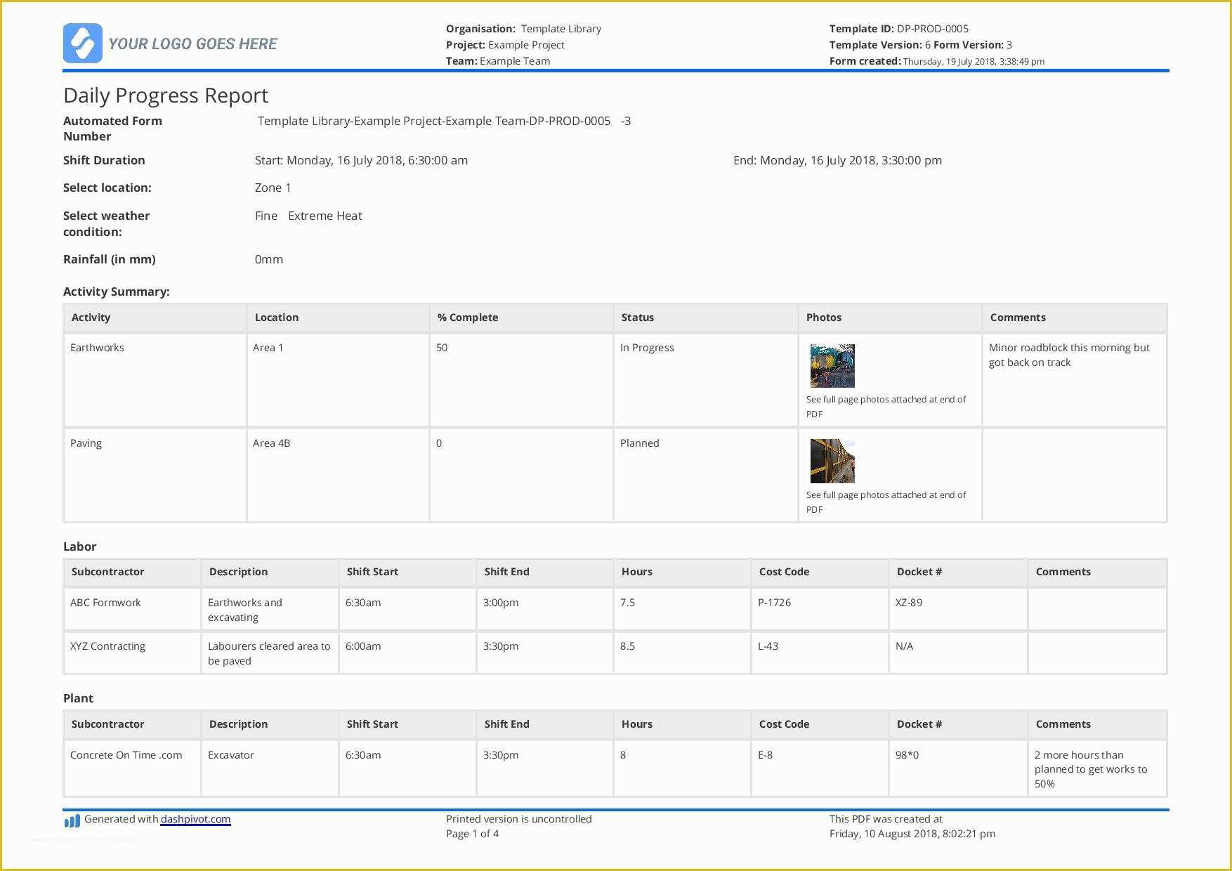 Construction Daily Report Template Free Of Free Construction Daily Report Template Better Than Pdf