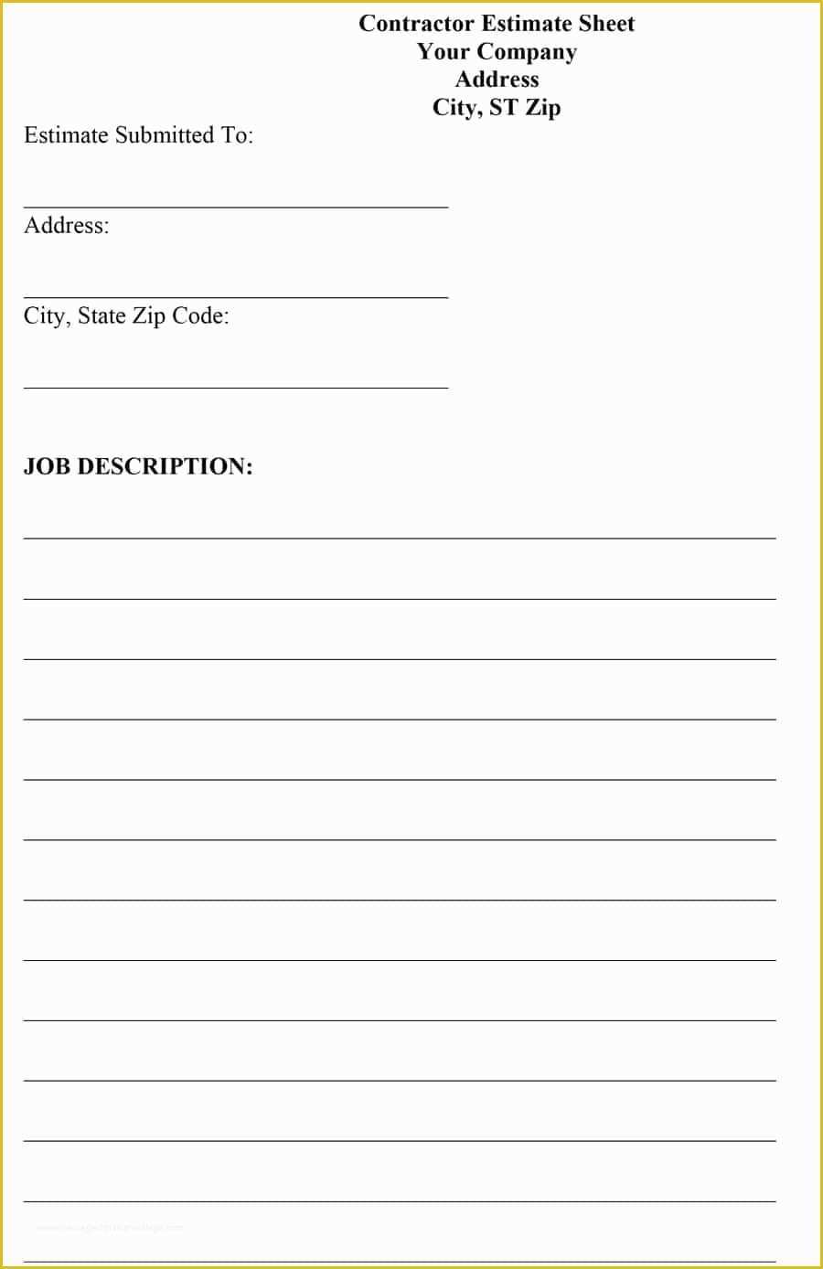 Construction Job Proposal Template Free Of 44 Free Estimate Template forms [construction Repair