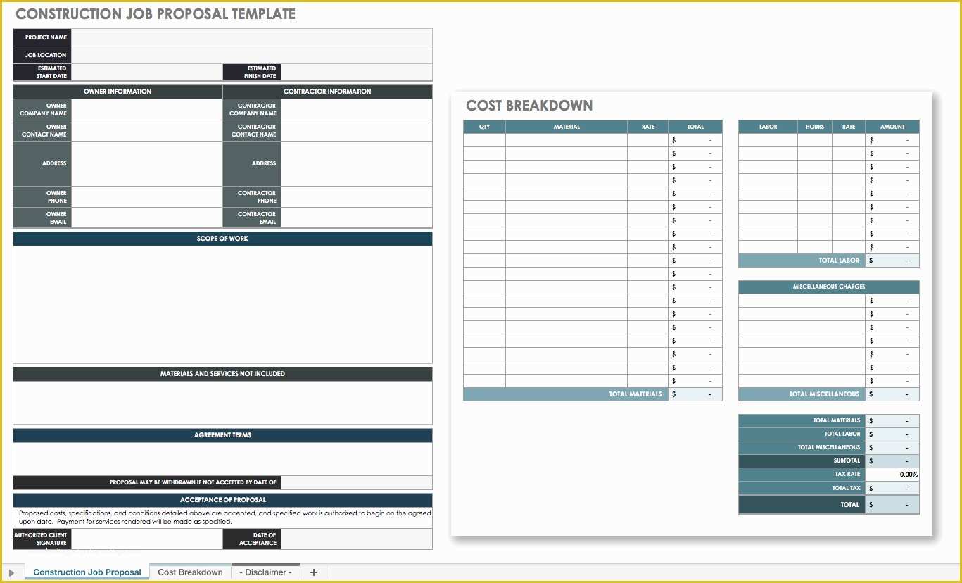 Construction Job Proposal Template Free Of Free Job Proposal Templates