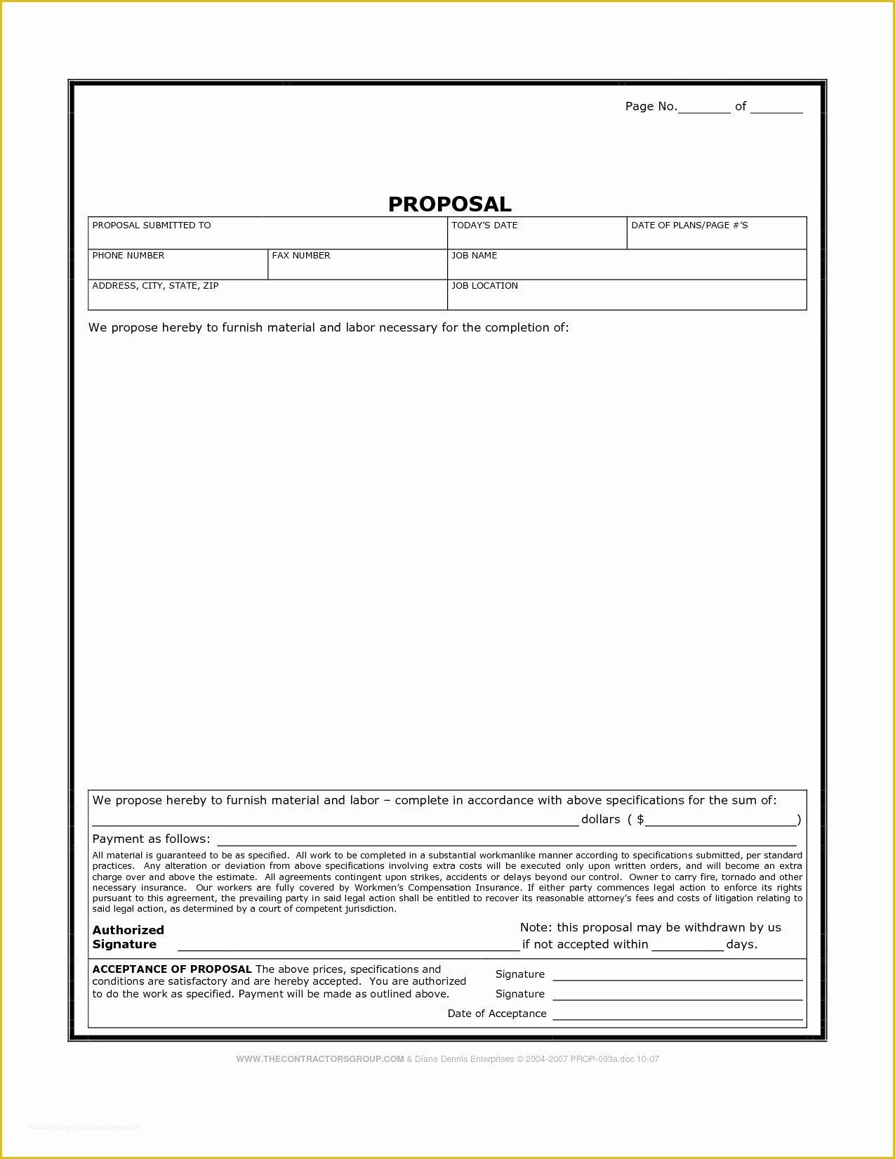 Construction Job Proposal Template Free Of Printable Blank Bid Proposal forms