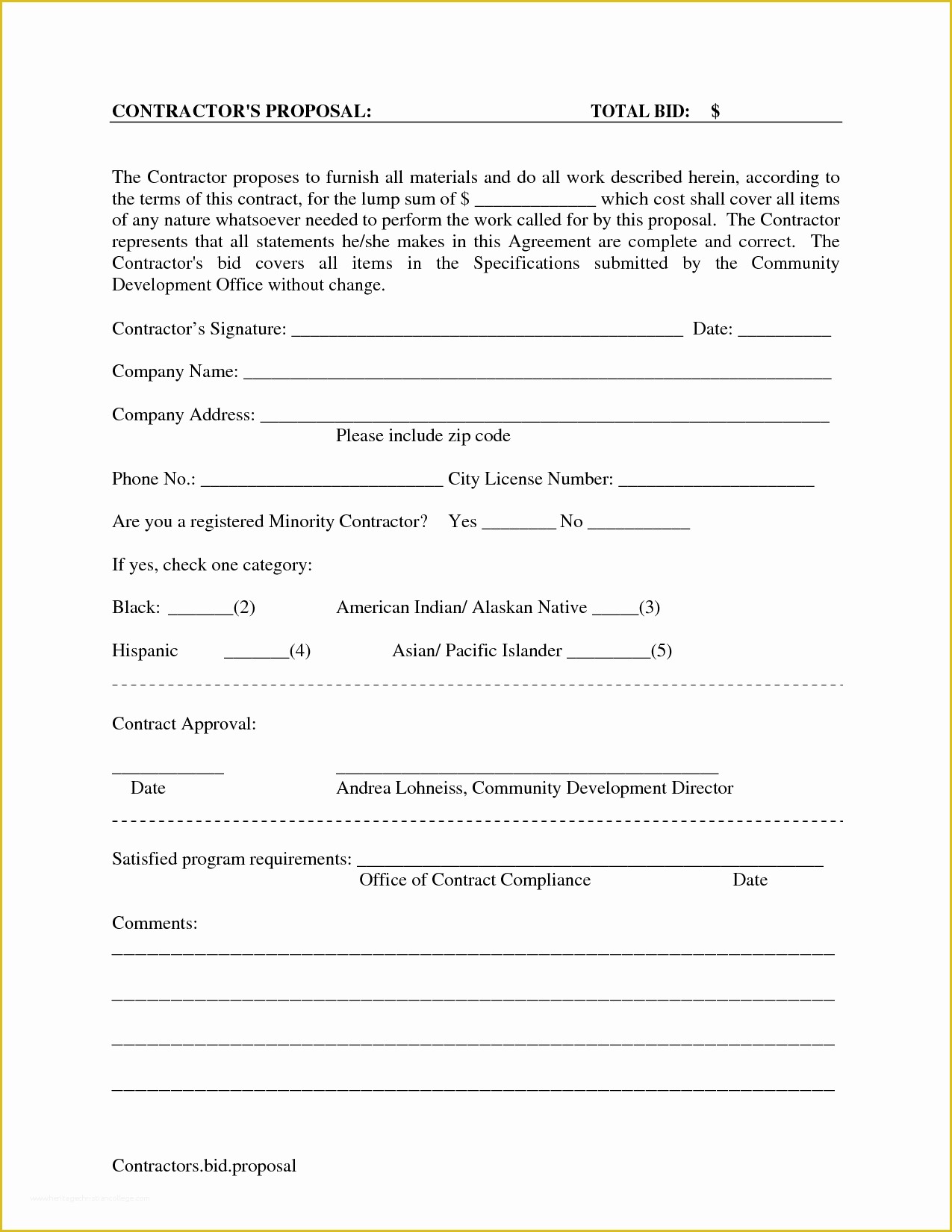 Construction Job Proposal Template Free Of Printable Blank Bid Proposal forms