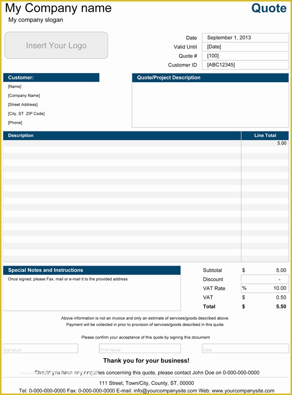 Construction Quotes Templates for Free Of Price Quote