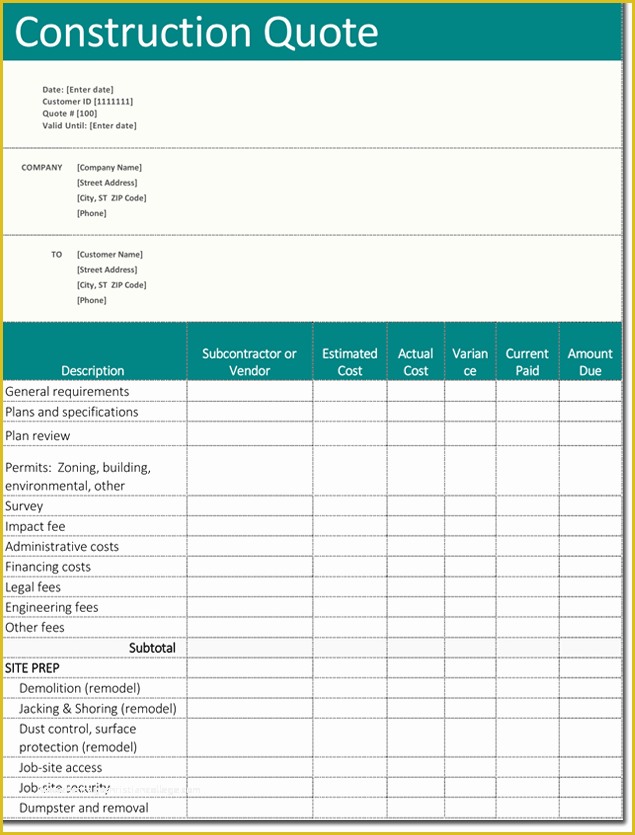 Construction Quotes Templates for Free Of Quotation Templates – Download Free Quotes for Word Excel