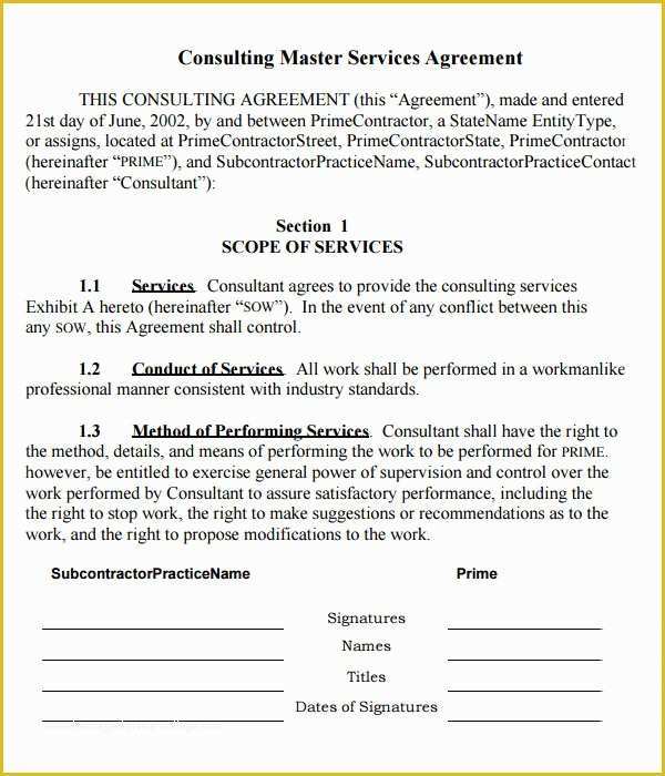 Consulting Agreement Template Free Of 15 Sample Master Service Agreement Templates