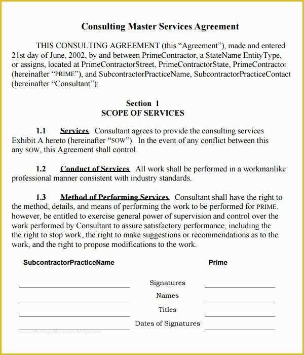 Consulting Contract Template Free Of 15 Sample Master Service Agreement Templates