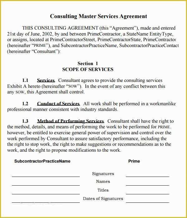 Consulting Contract Template Free Of 15 Sample Master Service Agreement Templates