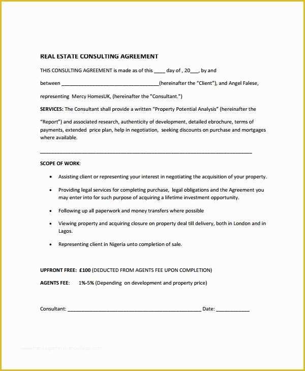 Consulting Contract Template Free Of 9 Real Estate Consulting Agreement Templates