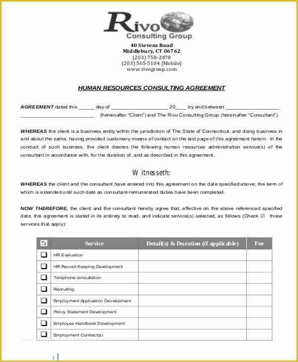 Consulting Contract Template Free Of 9 Sample Consulting Retainer Agreements