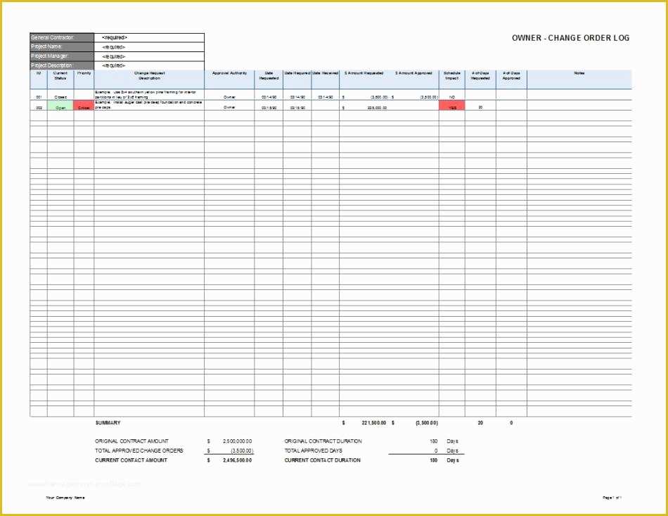 Contractor Change order Template Free Of 11 Best S Of Construction Change order form Template