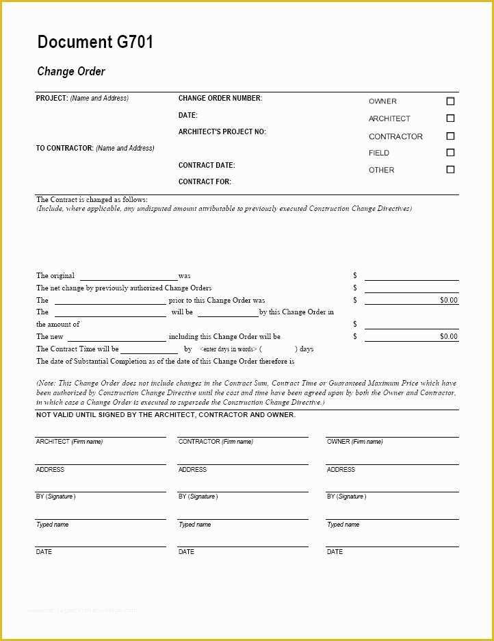 Contractor Change order Template Free Of Aia G701 Change order form Template for Excel Change