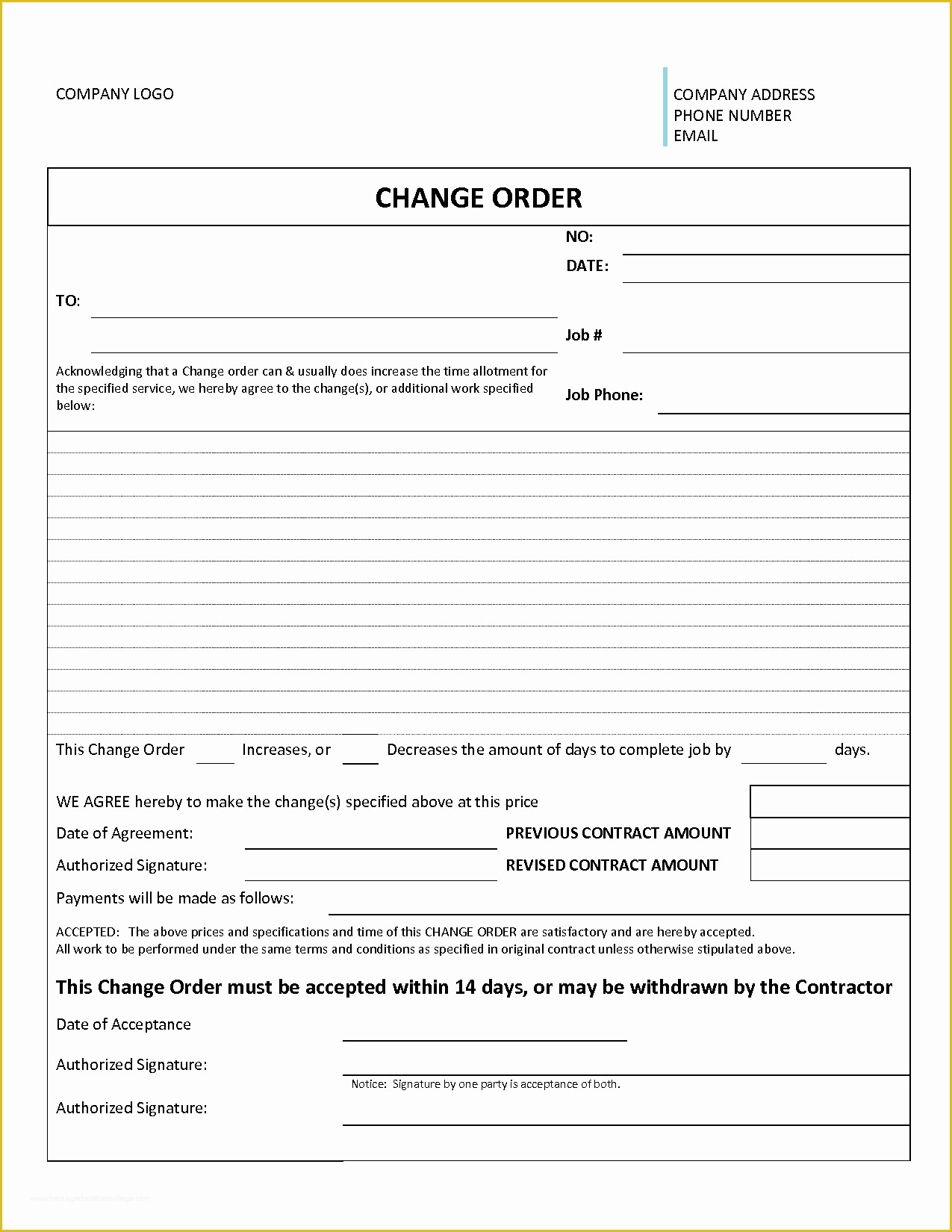 Contractor Change order Template Free Of Best S Of Contractor Work order form Template