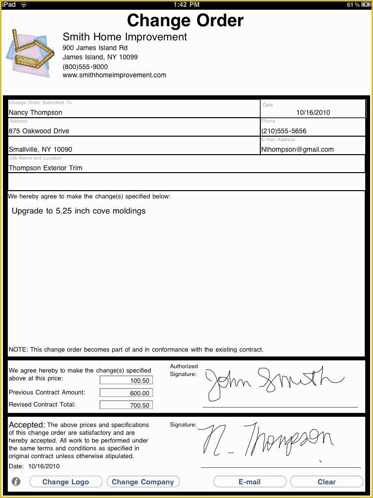 Contractor Change order Template Free Of Change order form Construction