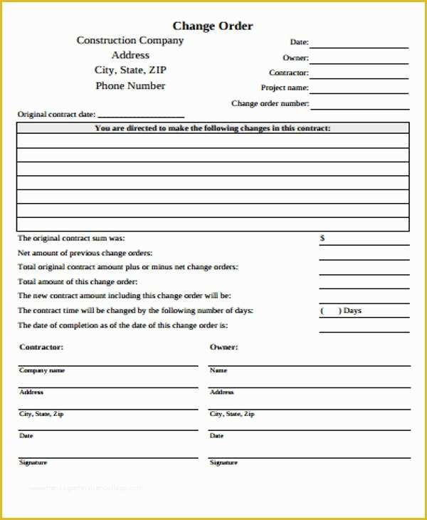 Contractor Change order Template Free Of Change order form