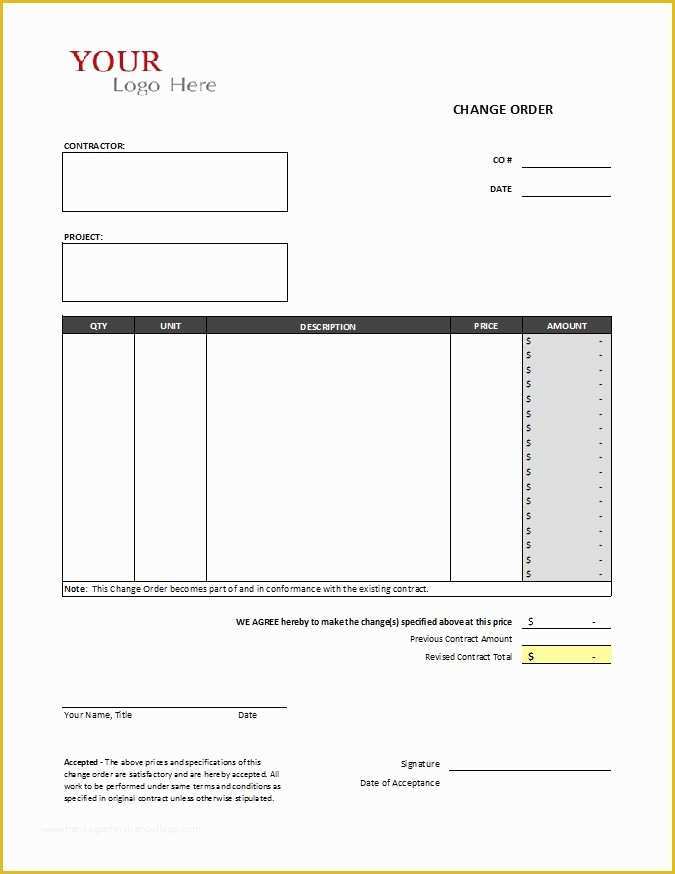 Contractor Change order Template Free Of Change order Standard Cms