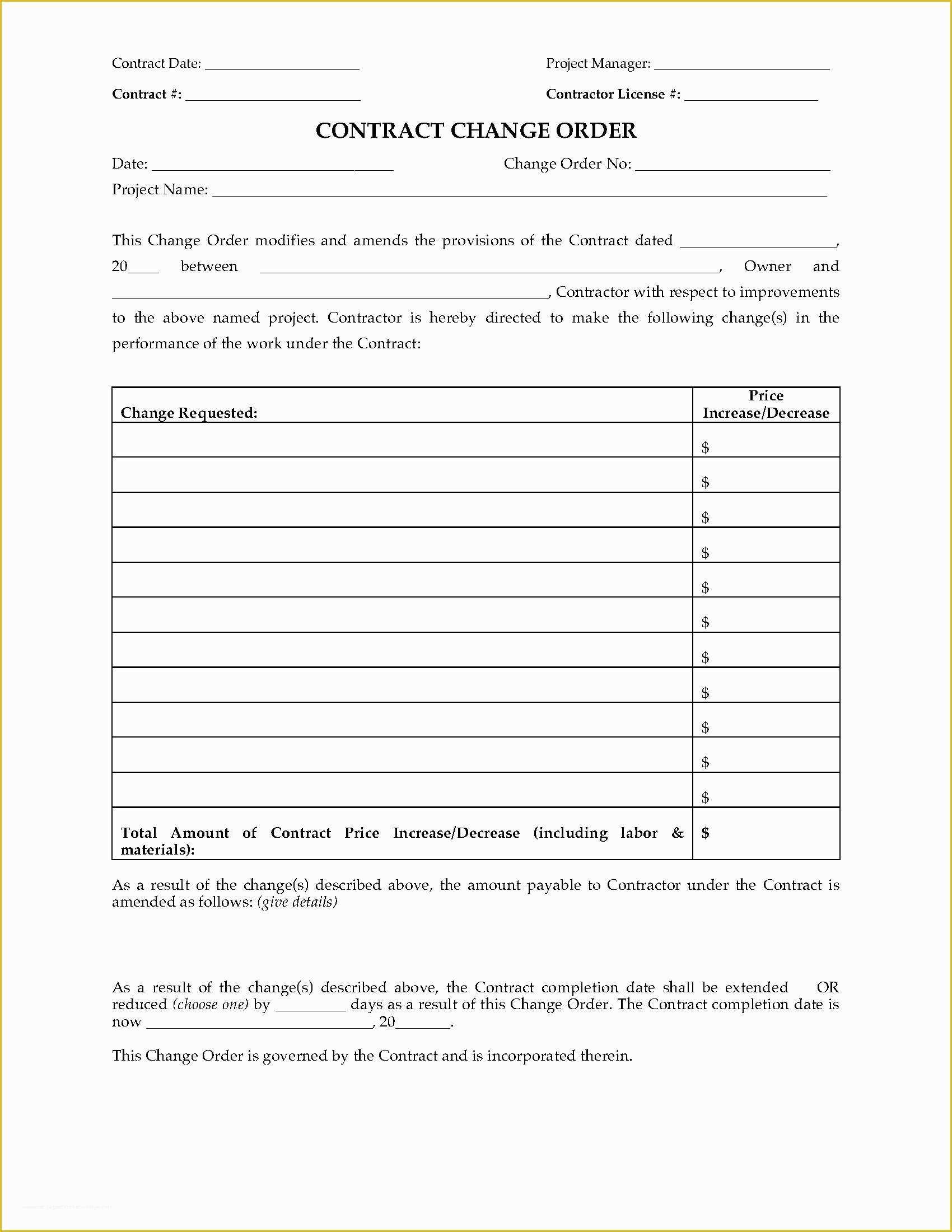 Contractor Change order Template Free Of Contract Change order