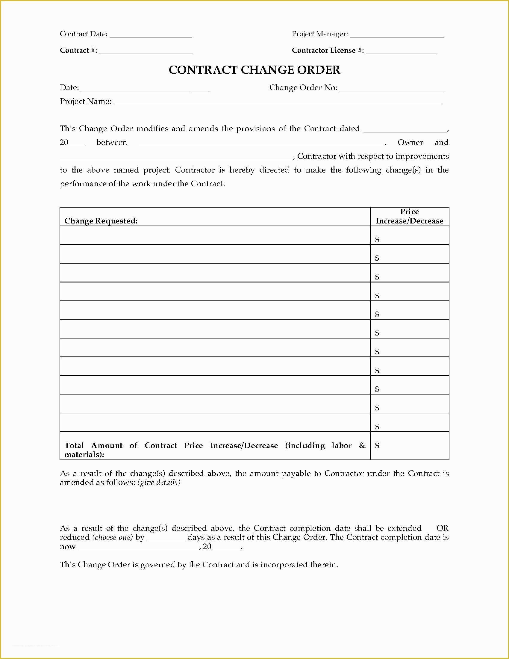 Contractor Change Order Template Free Of Contract Change Order Contractor Change Order Template Free Of Contract Change Order