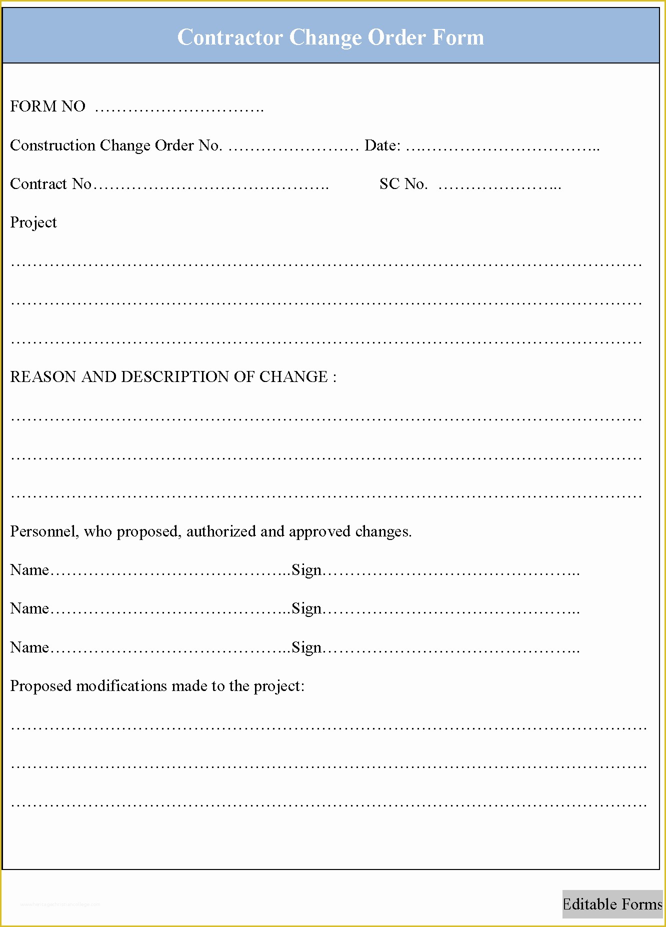 Contractor Change order Template Free Of Contractor Change order form