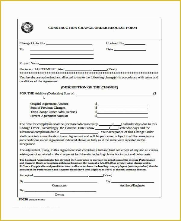 Contractor Change order Template Free Of Free Change forms