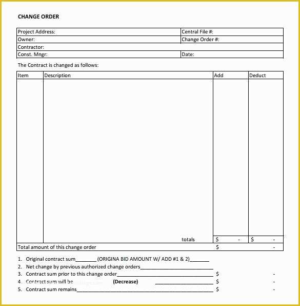 Contractor Change order Template Free Of Free Change order Template Excel Request Log Pdf