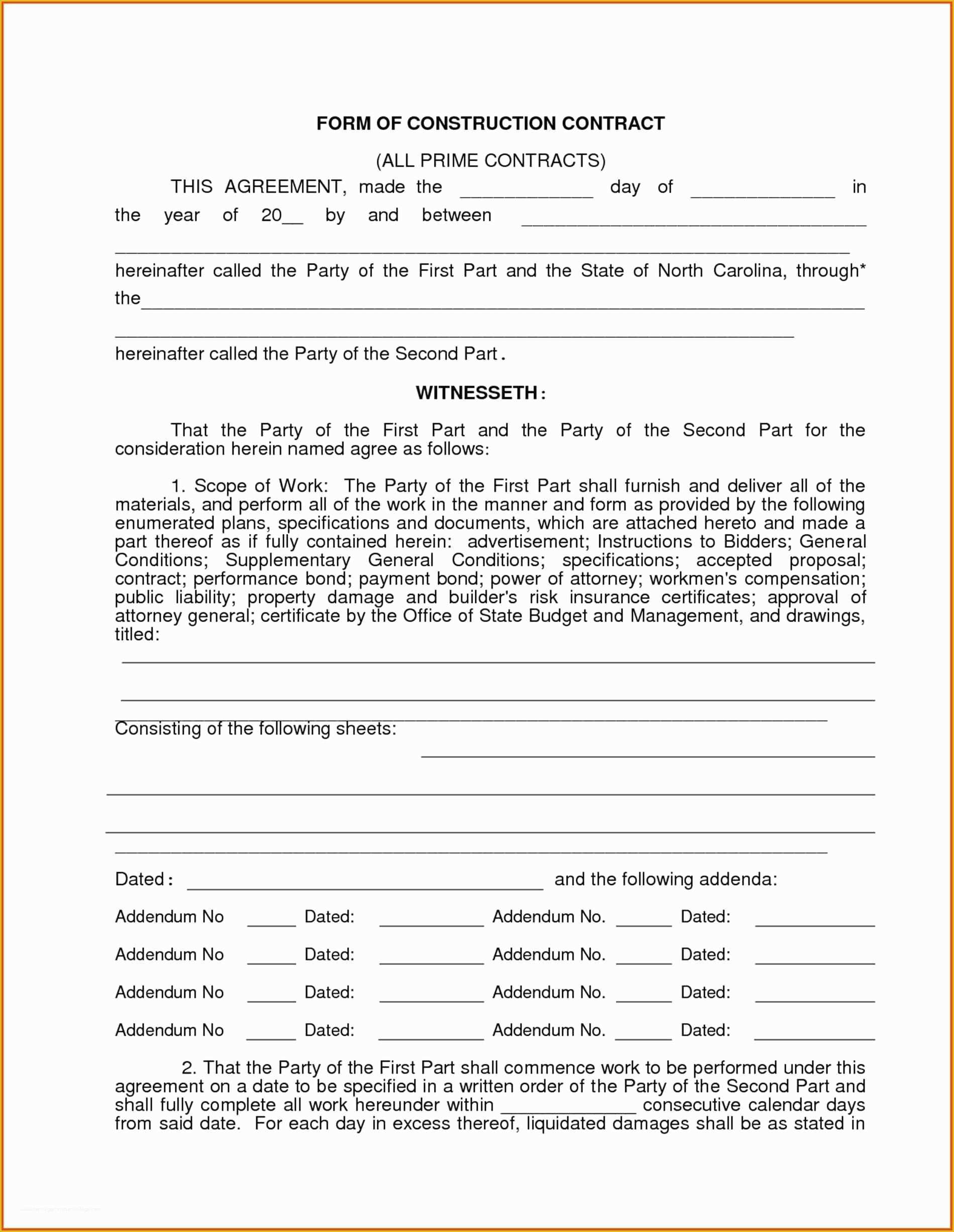 Contractor Change order Template Free Of Free Printable Construction Contracts