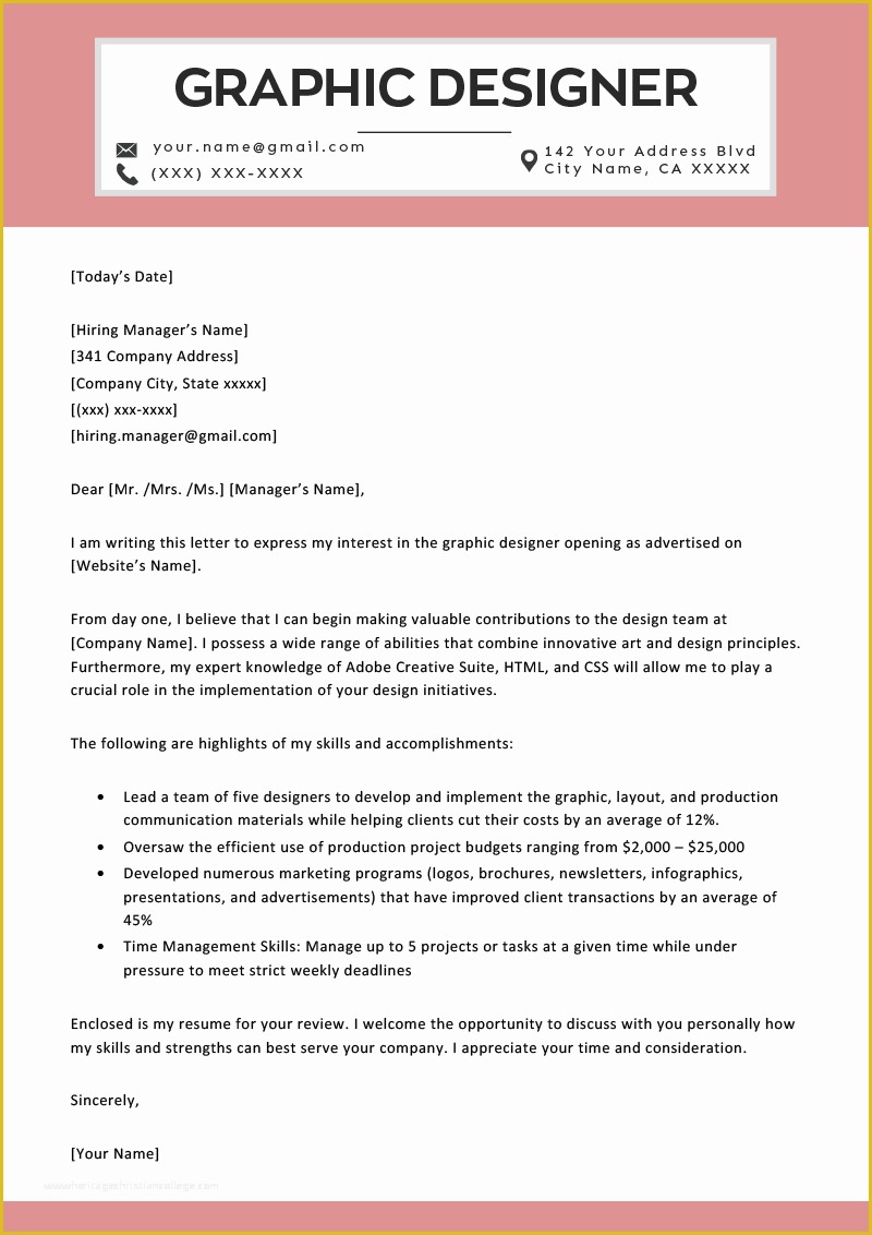 Cover Letter Design Template Free Of Graphic Designer