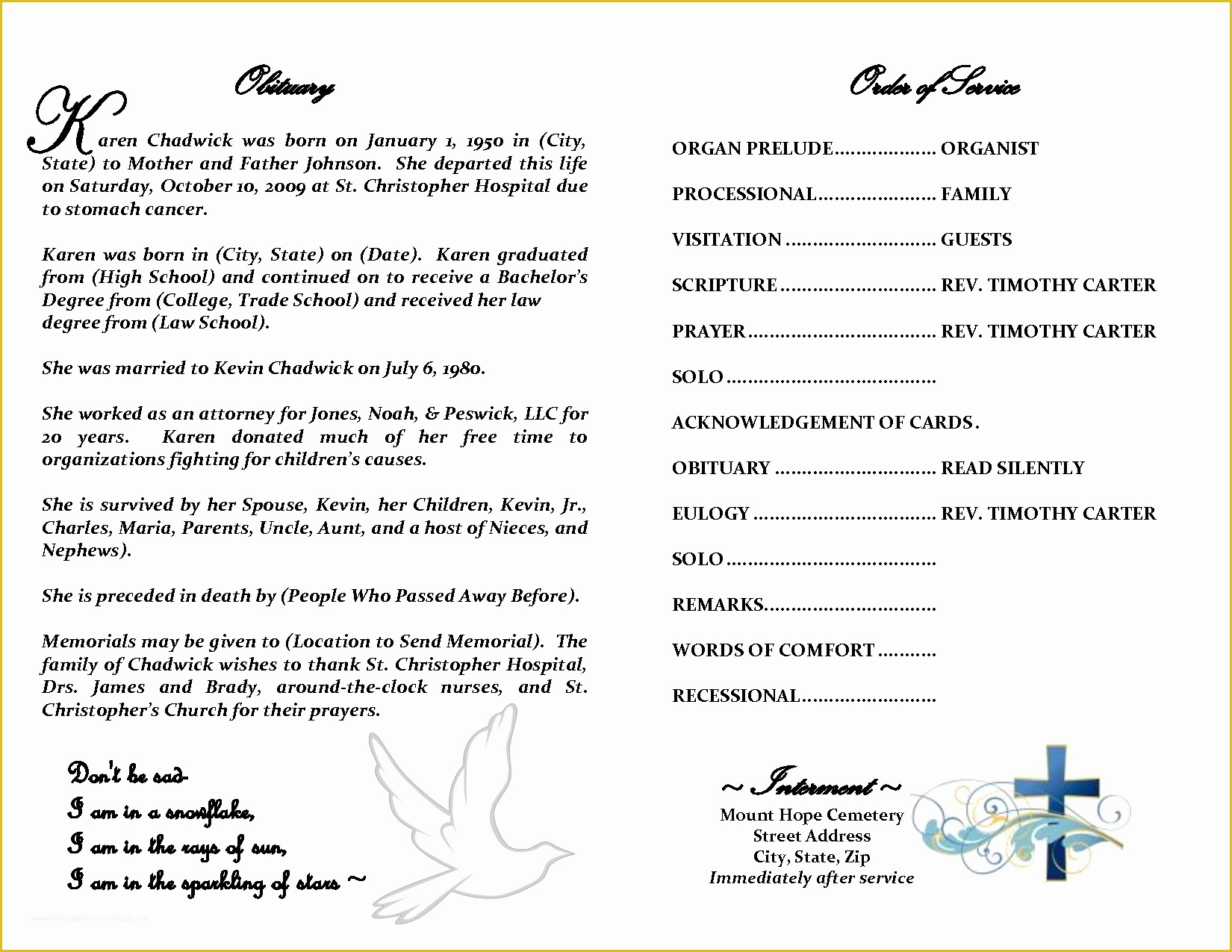 Create Free Obituary Templates Of Free Obituary Template