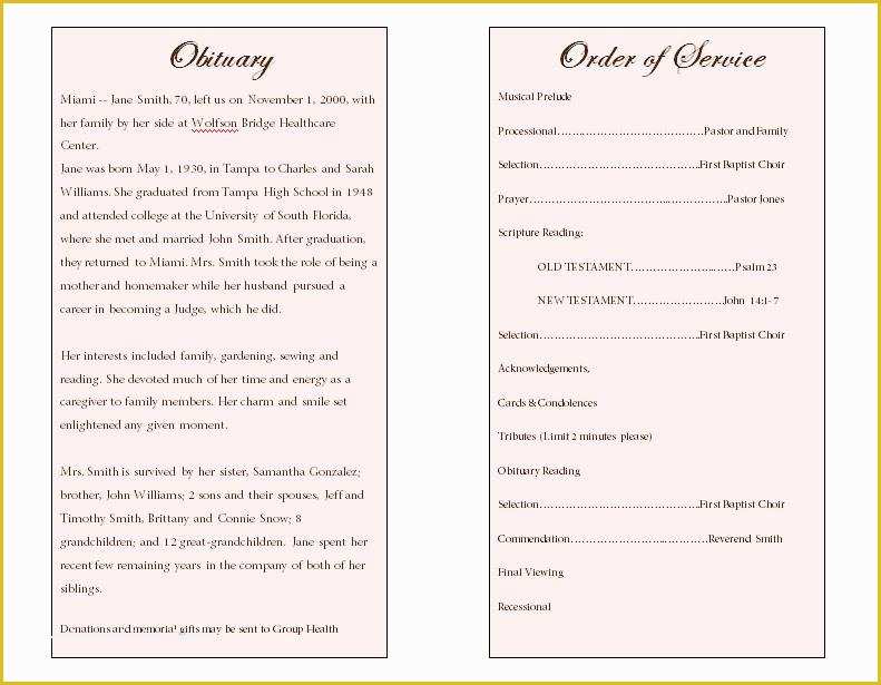 Create Free Obituary Templates Of Lily Single Fold Memorial Program Funeral Pamphlets