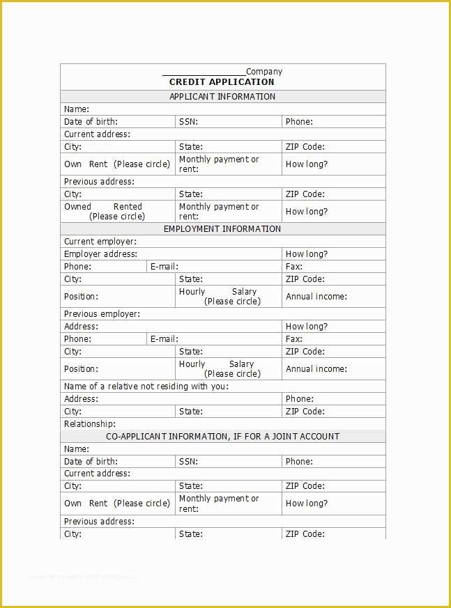 Credit Application form Template Free Of 40 Free Credit Application form Templates & Samples