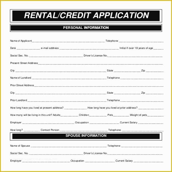 Credit Application form Template Free Of Rental Application Template – 12 Free Word Pdf Documents