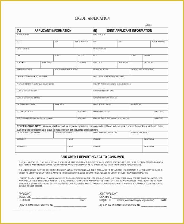 Credit Application form Template Free Of Sample Credit Application form 10 Free Documents In Pdf