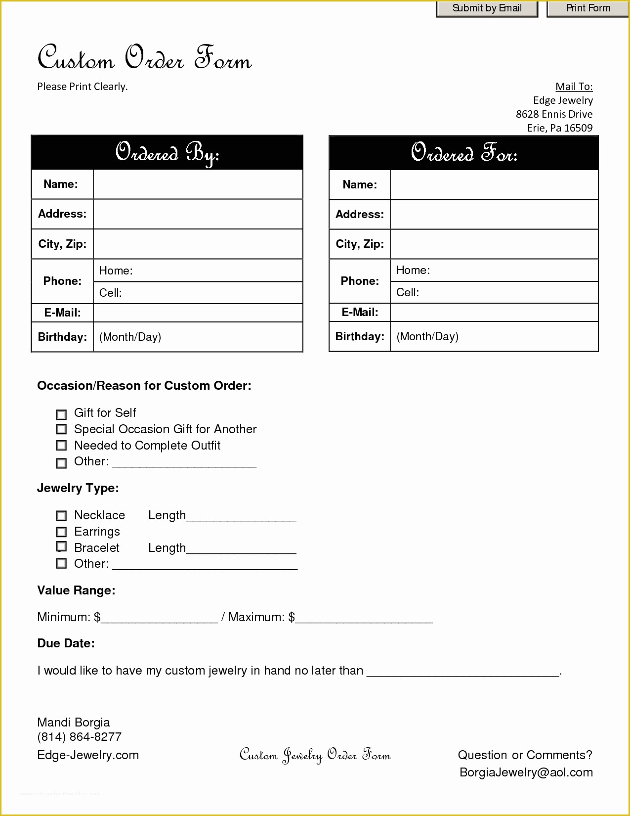 Custom order form Template Free Of Special order form