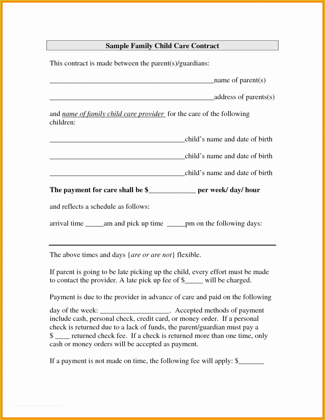 Daycare Contract Templates Free Of 10 Sample Daycare Contract