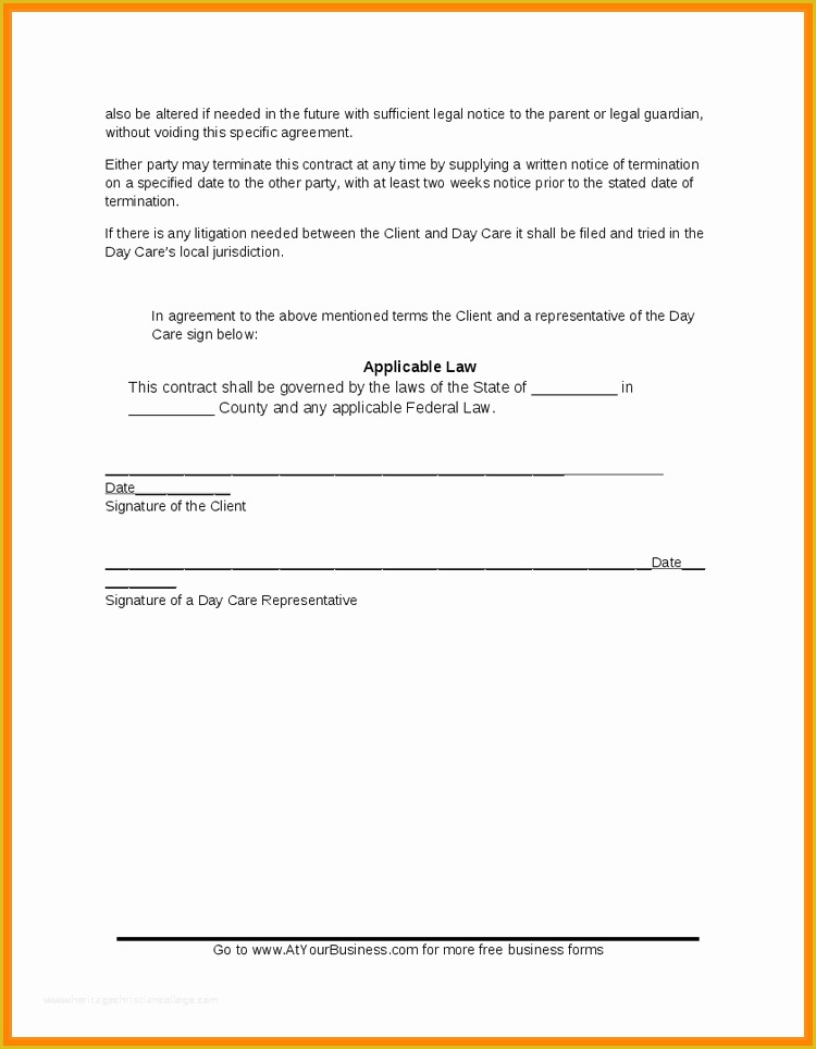 Daycare Contract Templates Free Of 13 Daycare Contract Templates