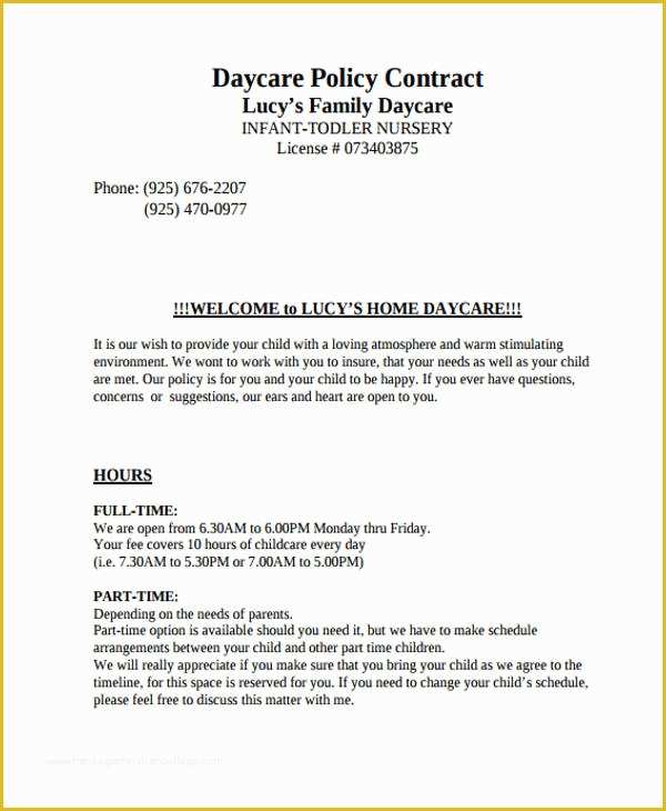 Daycare Contract Templates Free Of 38 Contract Templates In Pdf