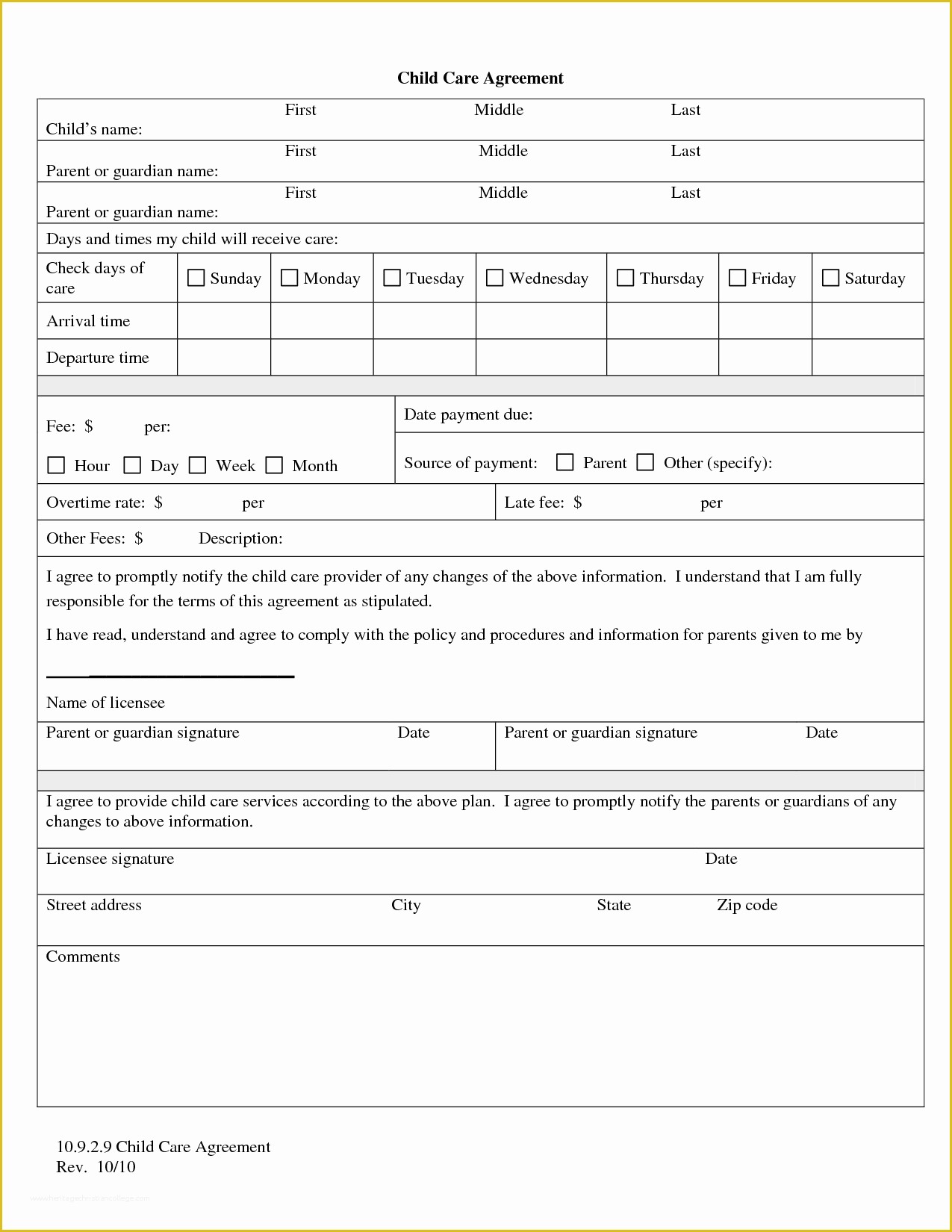 Daycare Contract Templates Free Of 8 Best Of Home Day Care forms Printable Free