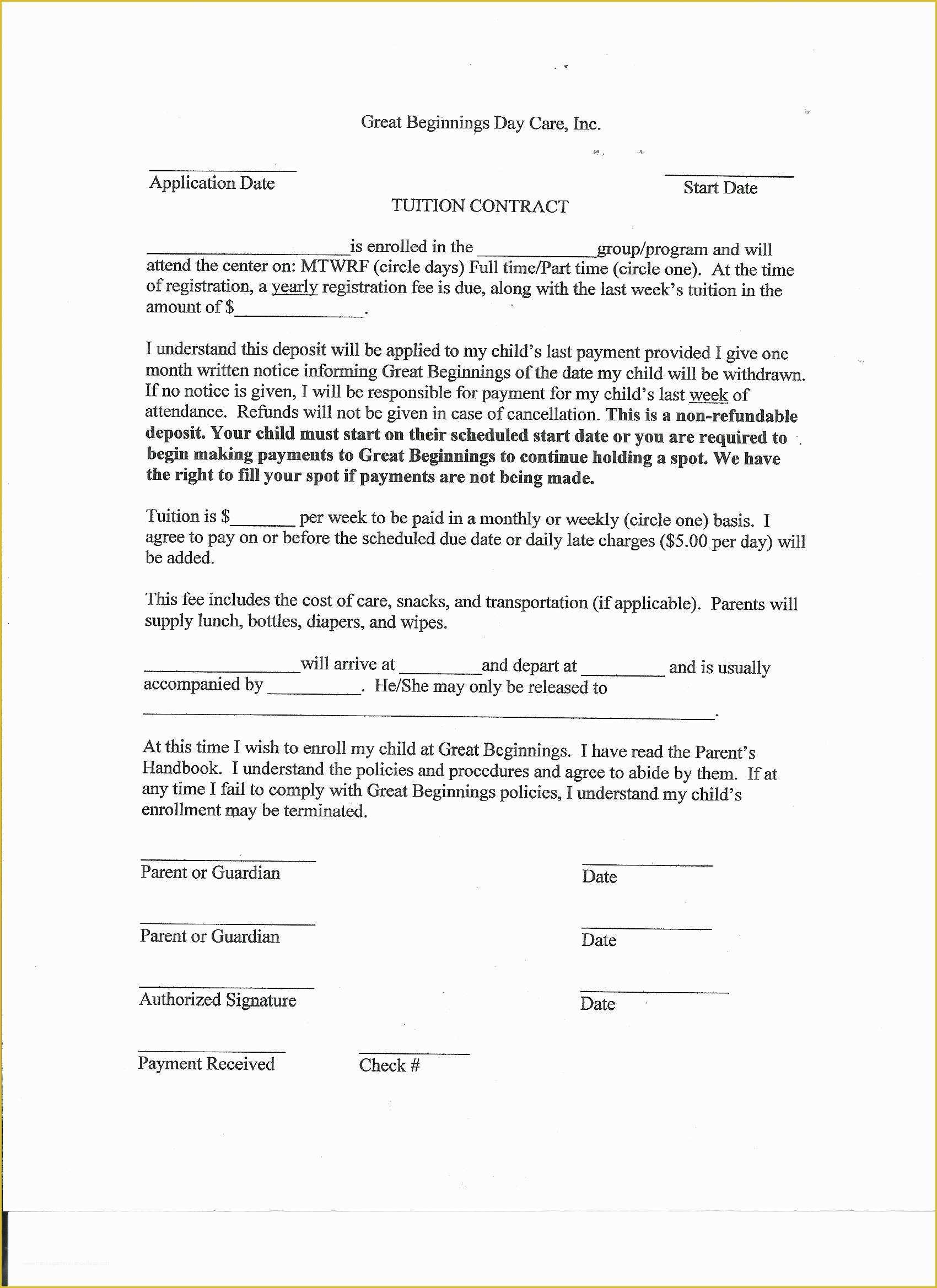 Daycare Contract Templates Free Of at Home Child Care Contract Homemade Ftempo