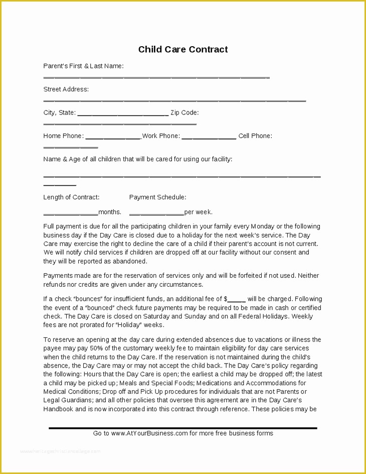 Daycare Contract Templates Free Of Child Care Contract Template Hashdoc