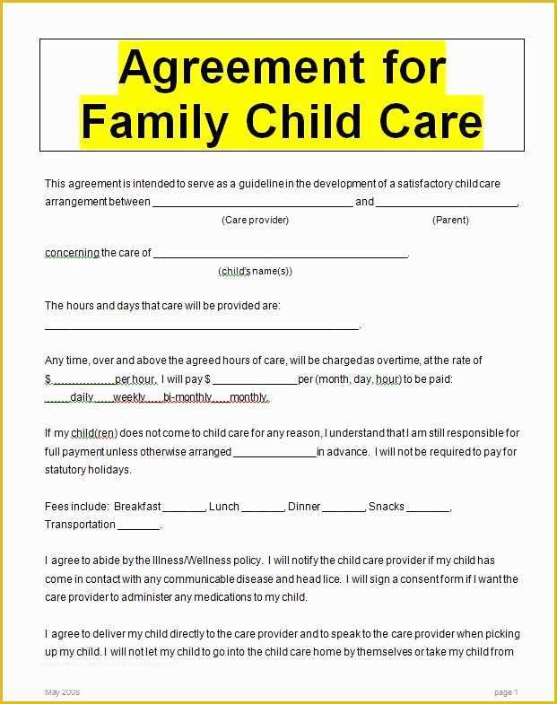 Daycare Contract Templates Free Of Child Care Contract Word Doc